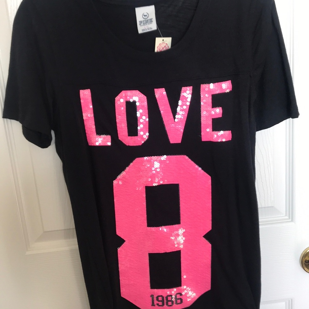 **SOLD OUT** Pink Victoria’s Secret tee black and pink sequin bling top